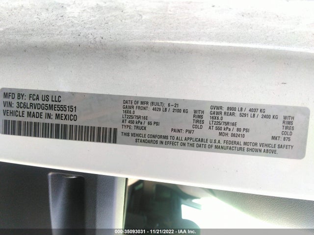 2021 Ram Promaster, VIN: 3C6LRVDG5ME555151