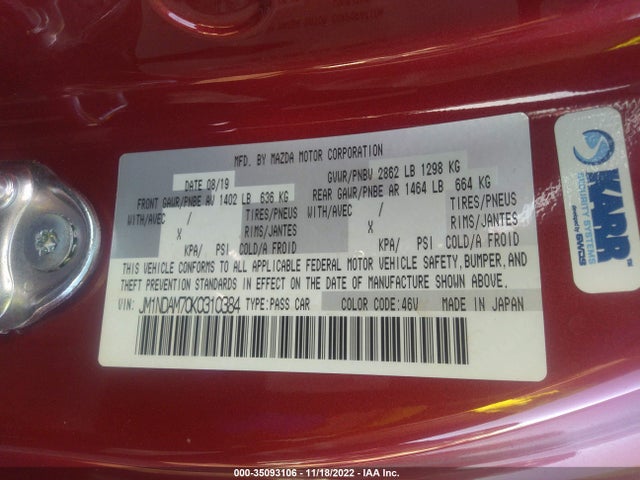 2019 Mazda MX-5 Miata, VIN: JM1NDAM70K0310384