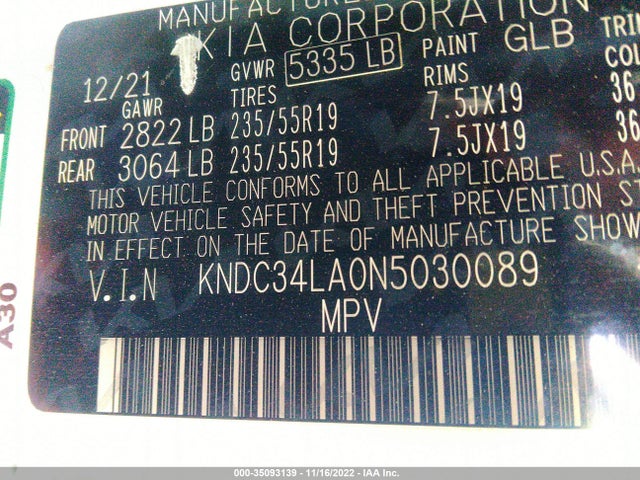 2022 Kia EV6, VIN: KNDC34LA0N5030089