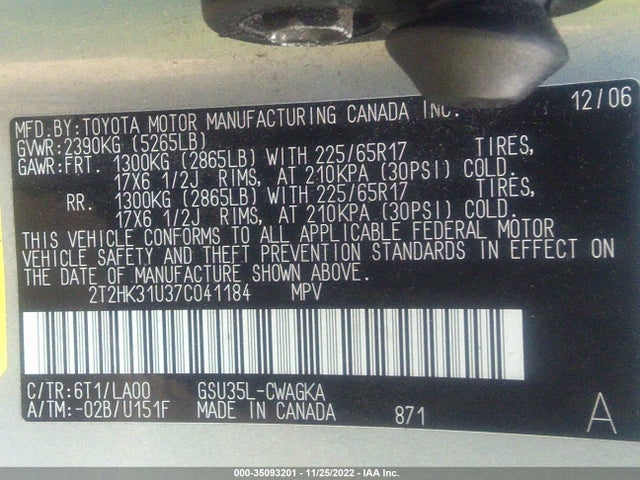 2T2HK31U37C041184 Lexus RX 350