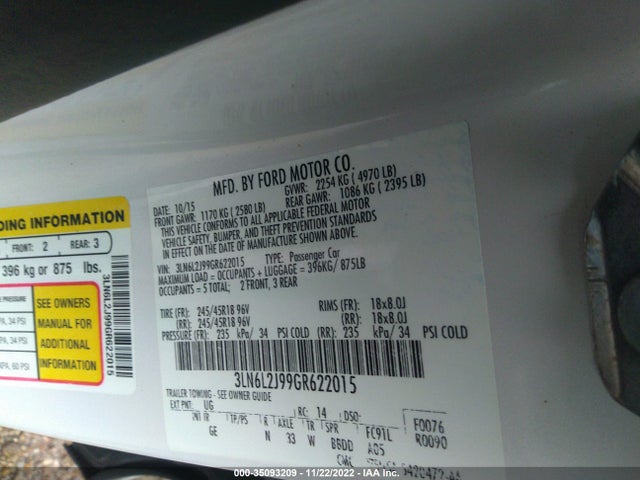 Lincoln MKZ 2016 3LN6L2J99GR622015 Image 9