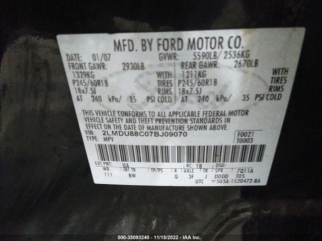 Lincoln MKX 2007 2LMDU88C07BJ09070 Image 10