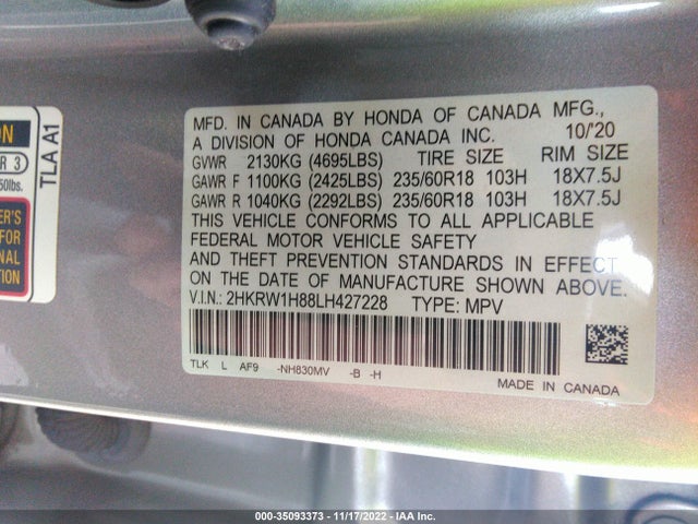 Honda Cr-v Ex-l 2020 2HKRW1H88LH427228 Image 11
