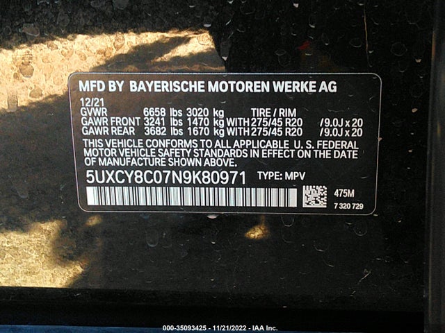 BMW X6 M50i 2022 5UXCY8C07N9K80971 Image 9