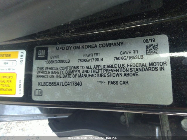 2020 Chevrolet Spark, VIN: KL8CB6SA7LC417840