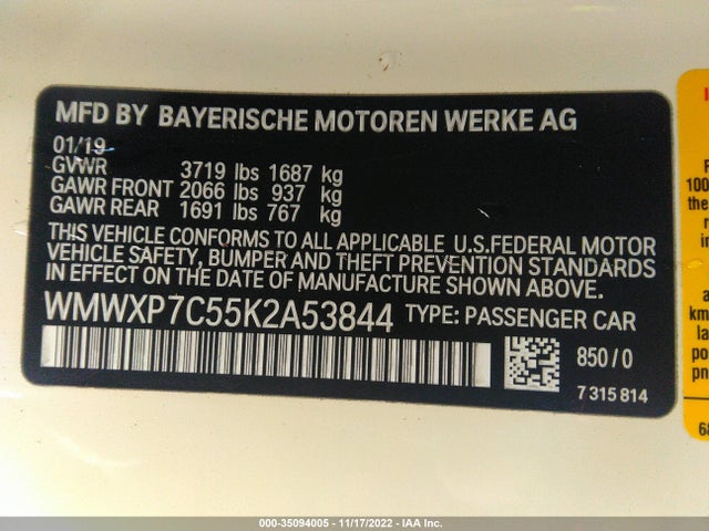2019 Mini Cooper, VIN: WMWXP7C55K2A53844