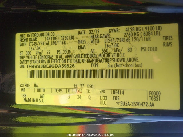 2012 FORD ECONOLINE WAGON 1FBSS3BL9CDA59626 Photo 8