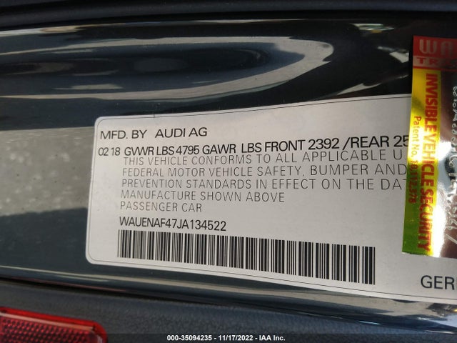 2018 Audi A4, VIN: WAUENAF47JA134522