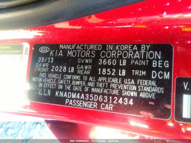 KNADM4A35D6312434 KIA RIO LX