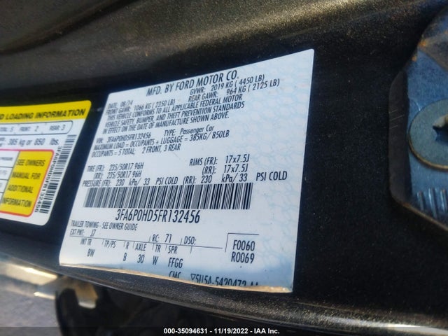 Ford FUSION SE 2015 3FA6P0HD5FR132456 Image 10