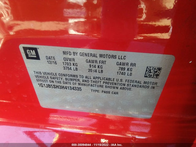 2017 Chevrolet Sonic, VIN: 1G1JB5SH3H4134335