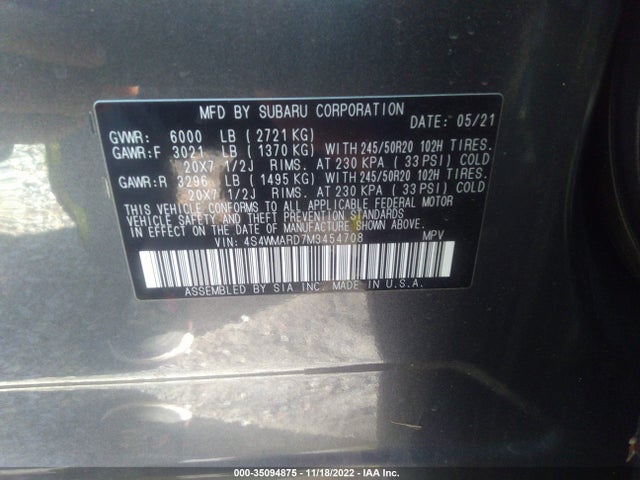 2021 Subaru Ascent, VIN: 4S4WMARD7M3454708