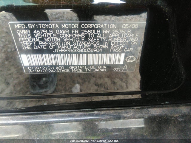 JTHBE96SX80038904 Lexus GS 350
