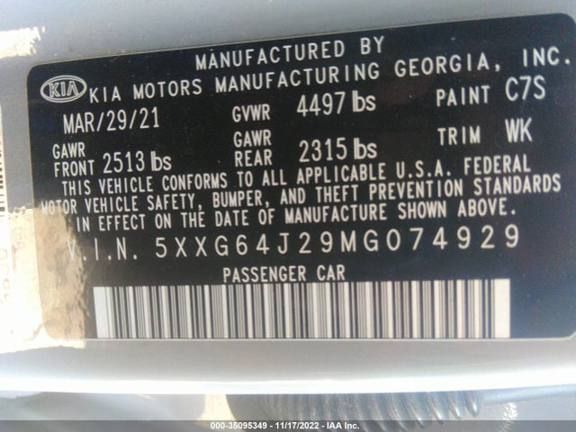 2021 Kia K5, VIN: 5XXG64J29MG074929