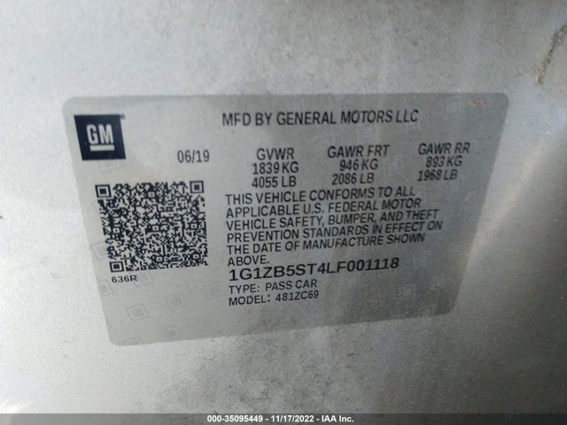 2020 CHEVROLET MALIBU LS VIN: 1G1ZB5ST4LF001118