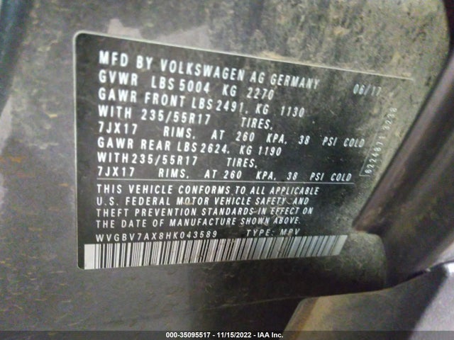 WVGBV7AX8HK043589 Volkswagen TIGUAN