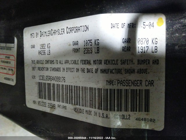 1C3EL65R64N399176 Chrysler Sebring Limited