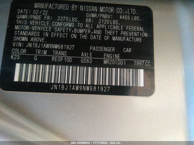 JN1BJ1AW9NW681927 Nissan Rogue Sport S