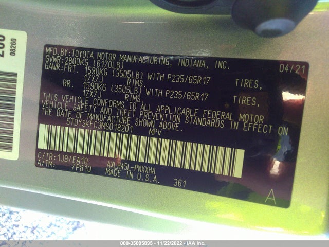 Toyota SIENNA XLE 2021 5TDYSKFC3MS018201 Image 11