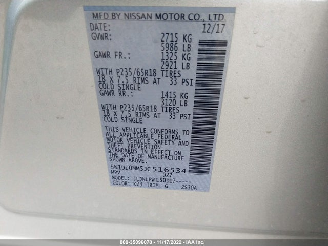 2018 Infiniti QX60, VIN: 5N1DL0MM5JC516534
