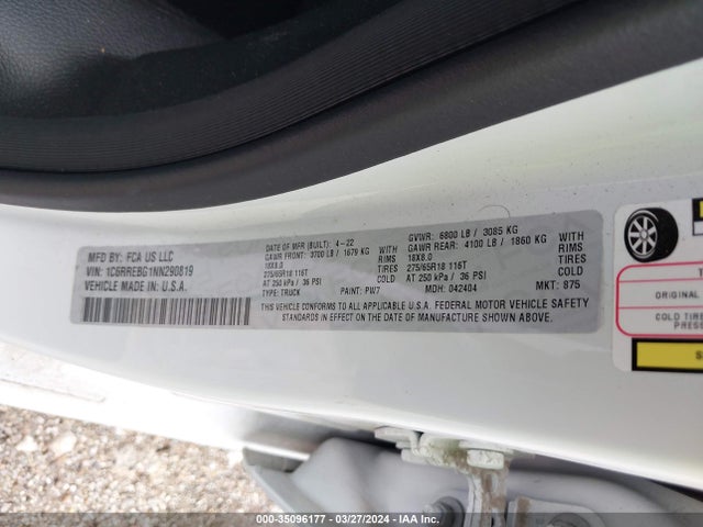 1C6RREBG1NN290819 RAM 1500 Big Horn