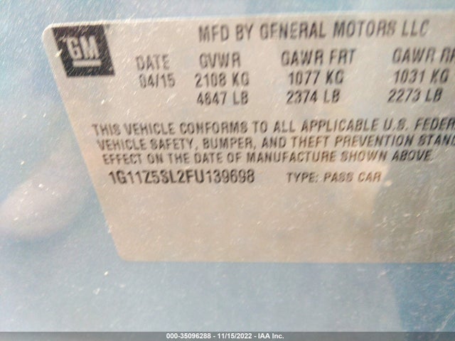 Chevrolet IMPALA LS 2015 1G11Z5SL2FU139698 Image 9