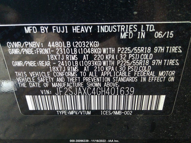 Subaru Forester 2.5i Touring 2016 JF2SJAXC4GH401639 Image 9