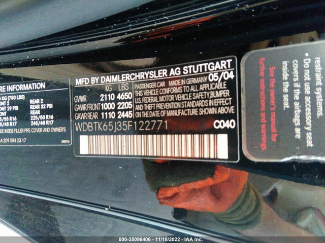 2005 MERCEDES-BENZ CLK-CLASS 3.2L VIN: WDBTK65J35F122771