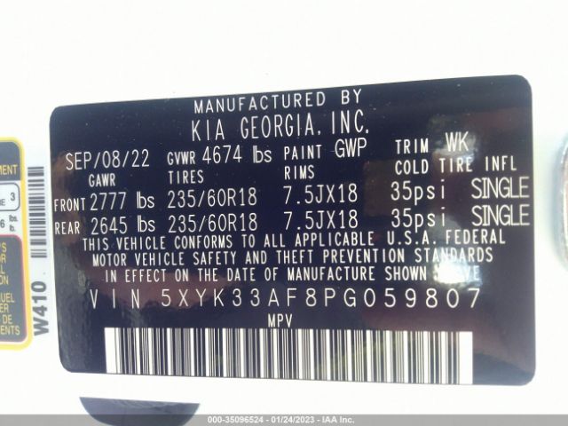 5XYK33AF8PG059807 KIA Sportage