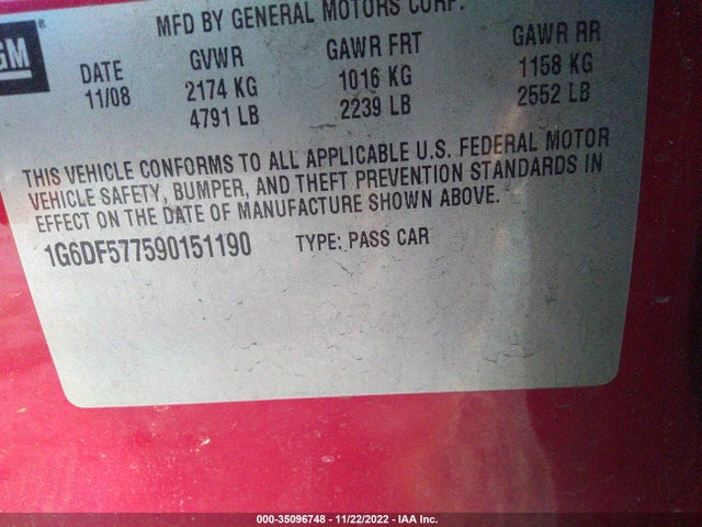 1G6DF577590151190 Cadillac Cts Rwd W/1sa