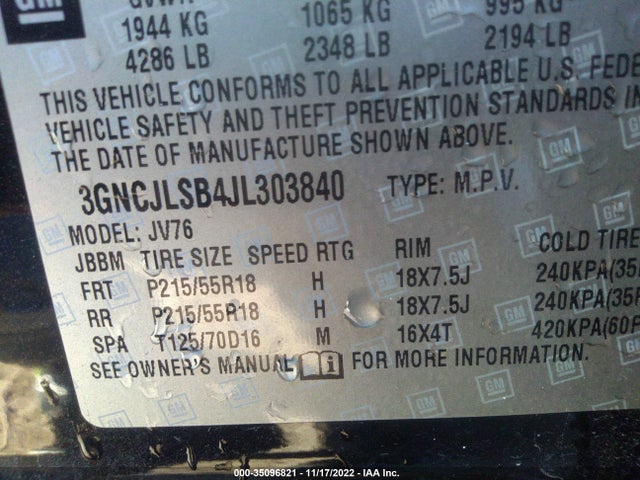 2018 Chevrolet Trax, VIN: 3GNCJLSB4JL303840