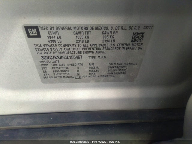 Chevrolet TRAX LS 2018 3GNCJKSB9JL155467 Image 14