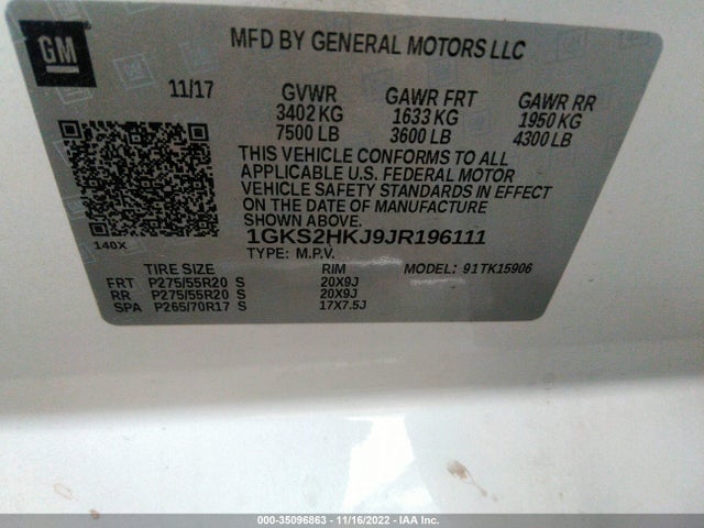 2018 GMC Yukon XL, VIN: 1GKS2HKJ9JR196111