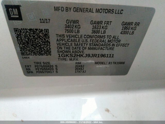 1GKS2HKJ9JR196111 GMC YUKON XL DENALI