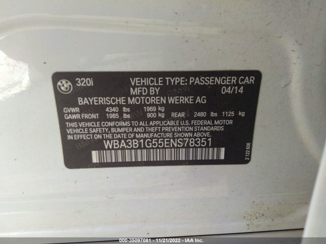 BMW 3 Series 320i 2014 WBA3B1G55ENS78351 Image 10