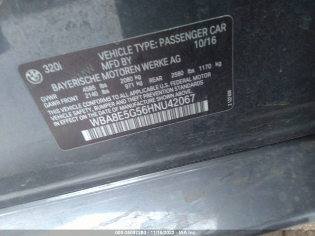 2017 BMW 3 Series, VIN: WBA8E5G56HNU42067
