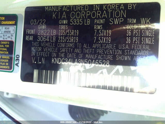 2022 Kia EV6, VIN: KNDC34LA3N5046528