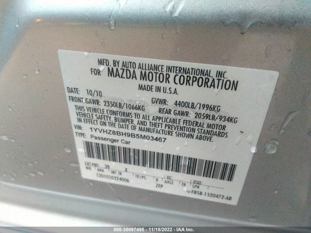 Aukcja sprzedaży 2011 Mazda Mazda6 I Sport, vin: 1YVHZ8BH9B5M03467, numer aukcji: 35097495