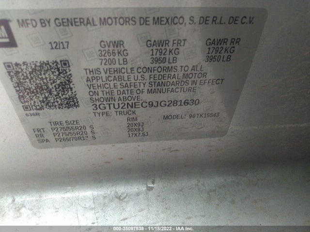GMC Sierra 1500 Slt 2018 3GTU2NEC9JG281630 Image 9