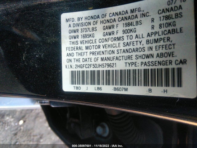 Honda Civic Sedan Lx 2018 2HGFC2F50JH579621 Image 9