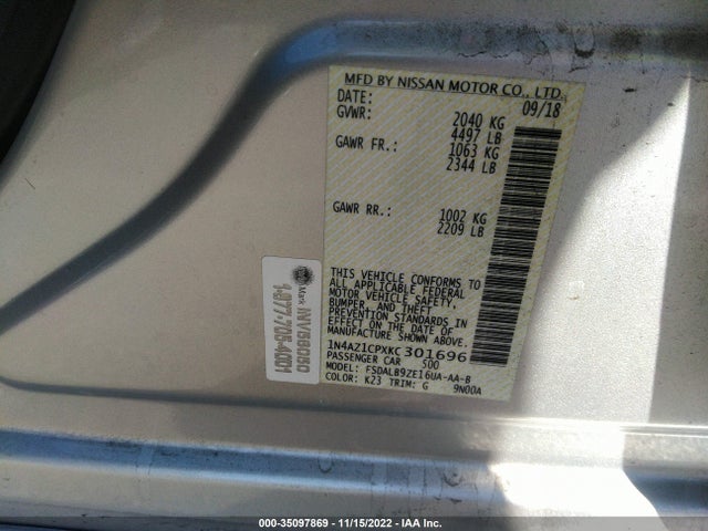 2019 Nissan Leaf, VIN: 1N4AZ1CPXKC301696