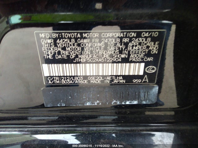 JTHBF5C2XA5122904 Lexus IS 250