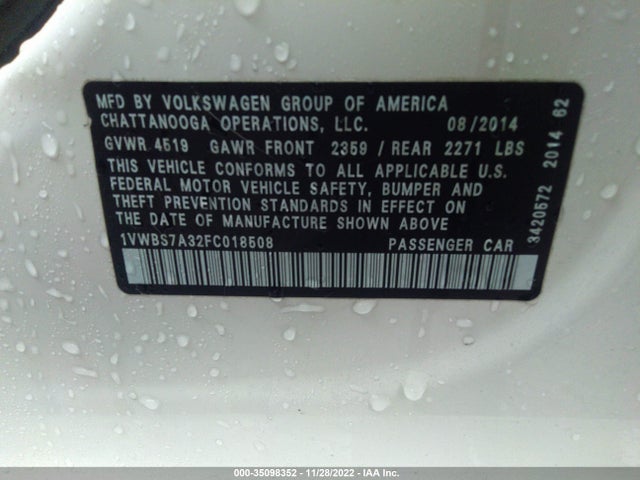 1VWBS7A32FC018508 Volkswagen Passat 1.8t Sport