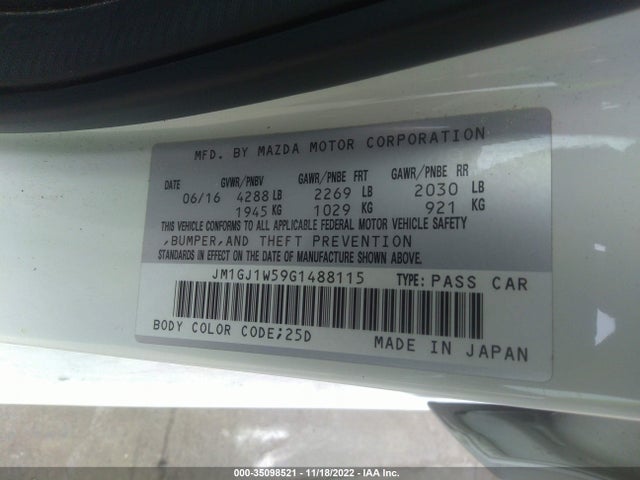 2016 Mazda 6, VIN: JM1GJ1W59G1488115