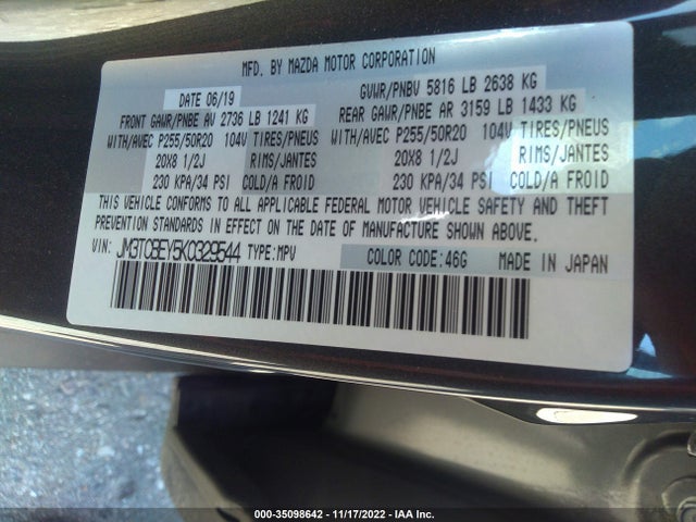 2019 MAZDA CX-9 SIGNATURE VIN: JM3TCBEY5K0329544