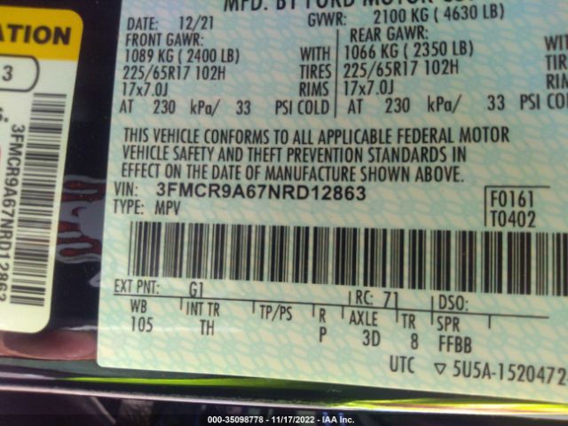 3FMCR9A67NRD12863 Ford Bronco Sport Base