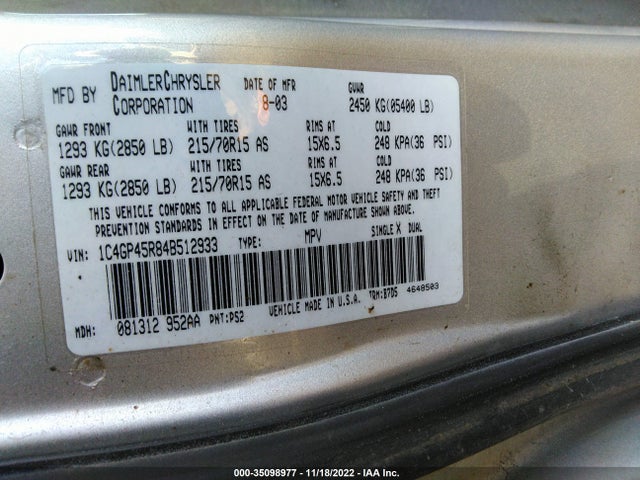 Chrysler Town & Country 2004 1C4GP45R84B512933 Image 10