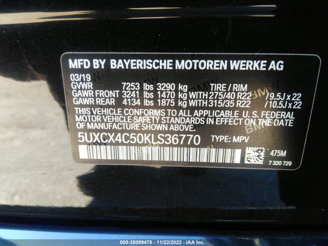 2019 BMW X7, VIN: 5UXCX4C50KLS36770