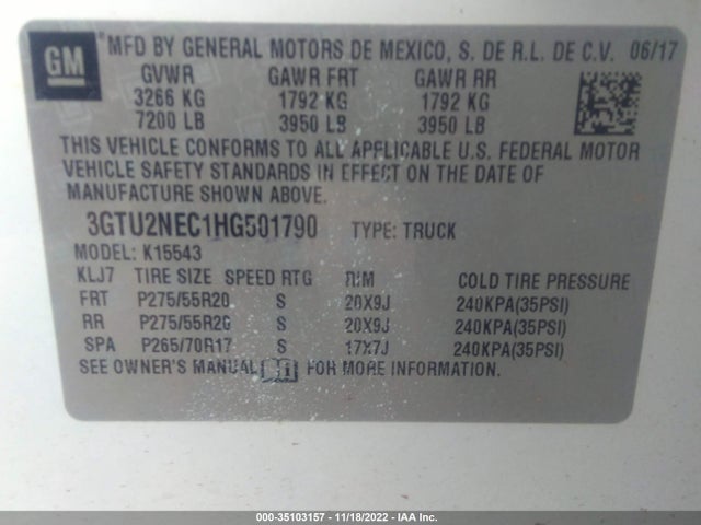 GMC Sierra 1500 Slt 2017 3GTU2NEC1HG501790 Image 9