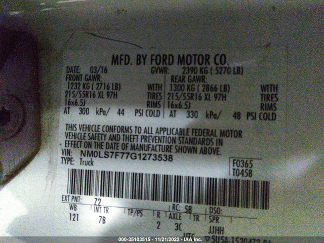 2016 Ford Transit Connect, VIN: NM0LS7F77G1273538